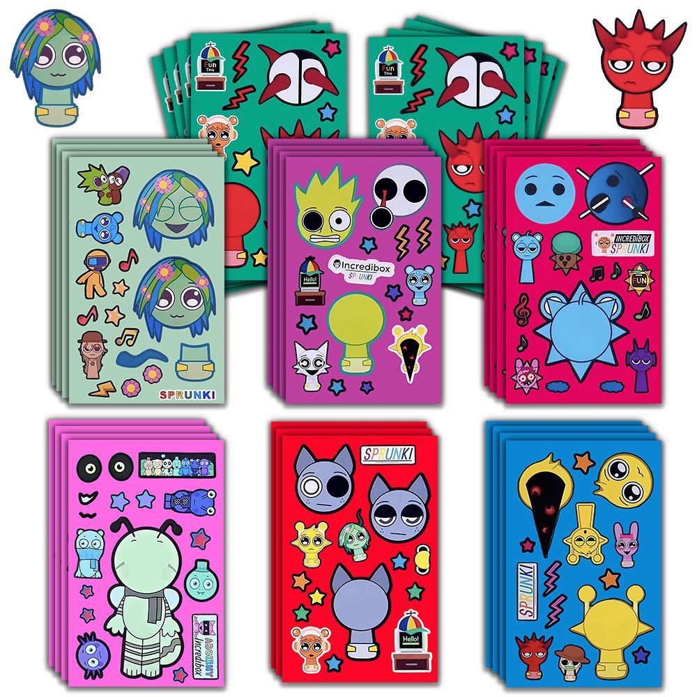 Party Games Cartoon - 8/16/24 hojas de pegatinas Sprunkie lindas,
