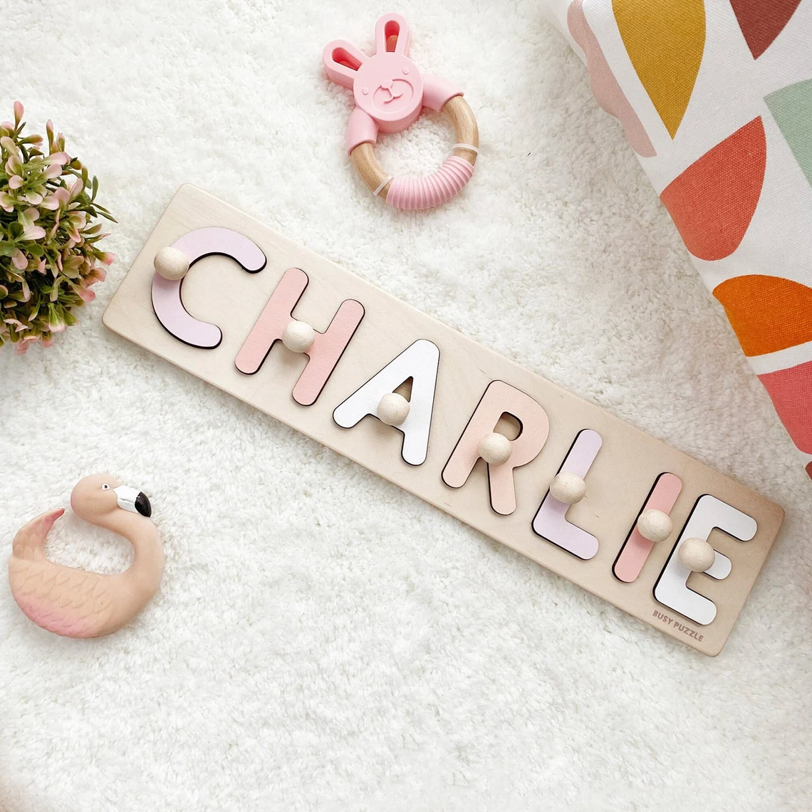 Party Games Baby Shower - Rompecabezas con nombre personalizado con clavijas